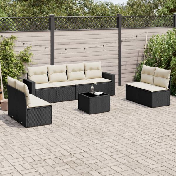 vidaXL 9 Piece Garden Sofa Set with Cushions Black Poly Rattan