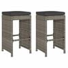 vidaXL Garden Bar Stools with Cushions 2 pcs Grey Poly Rattan