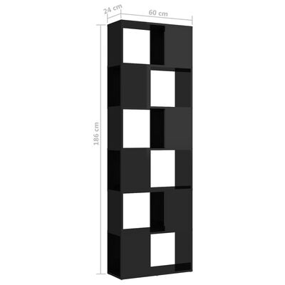 vidaXL Book Cabinet Room Divider High Gloss Black 60x24x186 cm