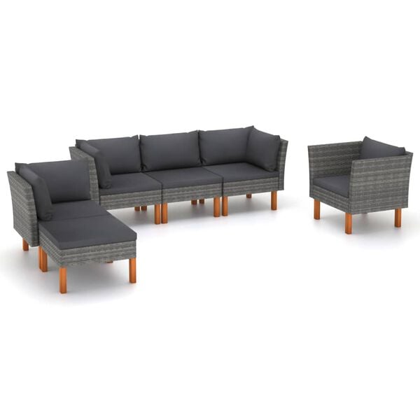 vidaXL 6 Piece Garden Lounge Set Poly Rattan and Eucalyptus Wood Grey