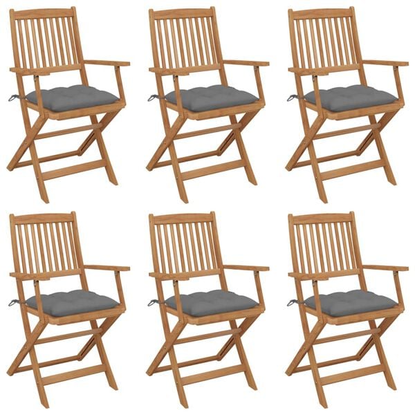 vidaXL Folding Garden Chairs 6 pcs with Cushions Solid Wood Acacia