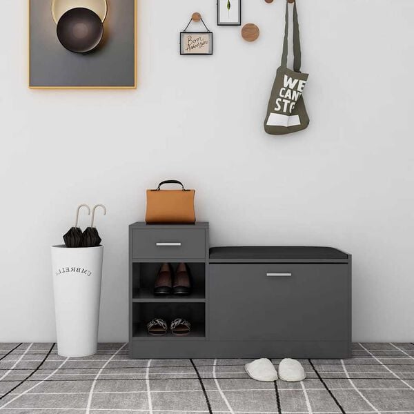 vidaXL Shoe Bench Grey 94.5x31x57 cm Engineered Wood