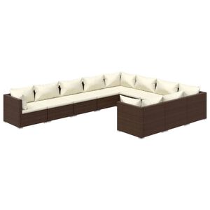 vidaXL 10 Piece Garden Lounge Set with Cushions Poly Rattan Brown
