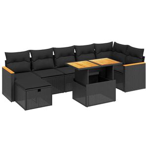vidaXL 8 Piece Garden Sofa Set with Cushions Black Poly Rattan