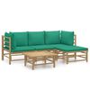 vidaXL 5 Piece Garden Lounge Set with Green Cushions Bamboo