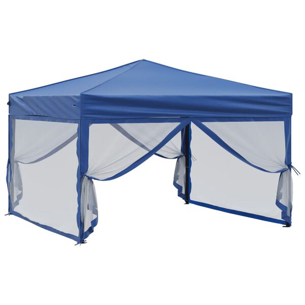 vidaXL Folding Party Tent with Sidewalls Blue 3x3 m
