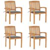 vidaXL Stacking Garden Chairs with Cushions 4 pcs Solid Teak Wood