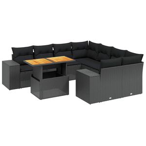 vidaXL 9 Piece Garden Sofa Set with Cushions Black Poly Rattan
