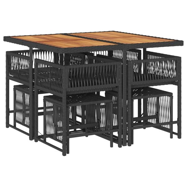 vidaXL 9 Piece Garden Dining Set with Cushions Black Poly Rattan