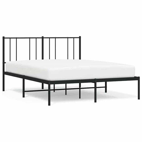 vidaXL Metal Bed Frame without Mattress with Headboard Black 135x190cm