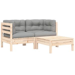 vidaXL 3 Piece Garden Lounge Set with Grey Cushions Solid Pinewood