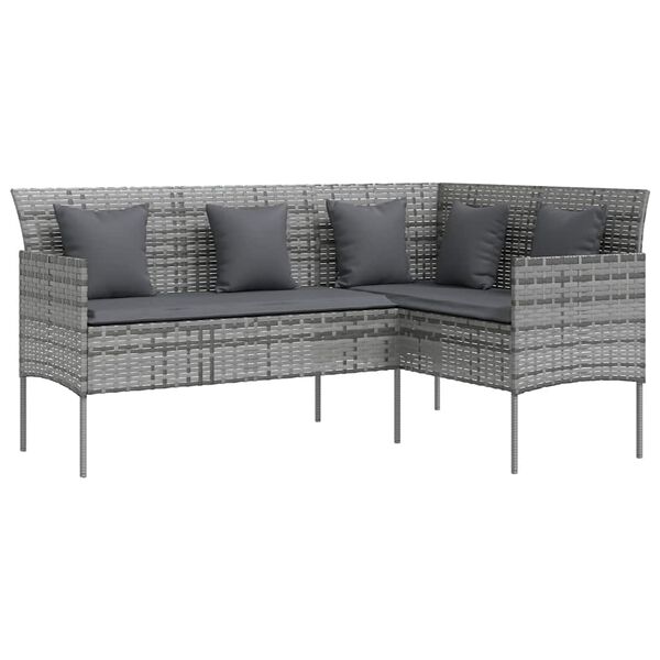 vidaXL 5 Piece L-shaped Couch Sofa Set with Cushions Poly Rattan Grey