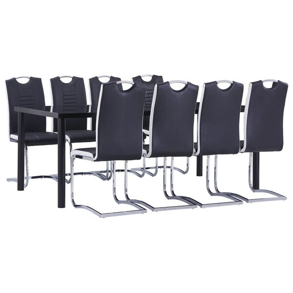 vidaXL 9 Piece Dining Set Faux Leather Black