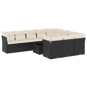 vidaXL 11 Piece Garden Sofa Set with Cushions Black Poly Rattan