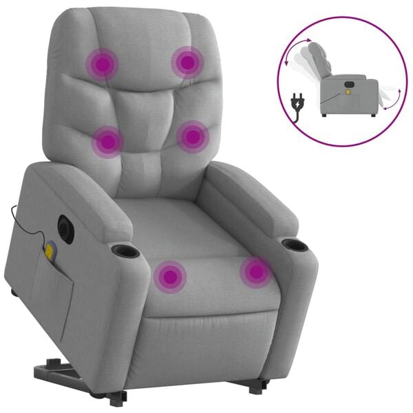 vidaXL Electric Stand up Massage Recliner Chair Light Grey Fabric