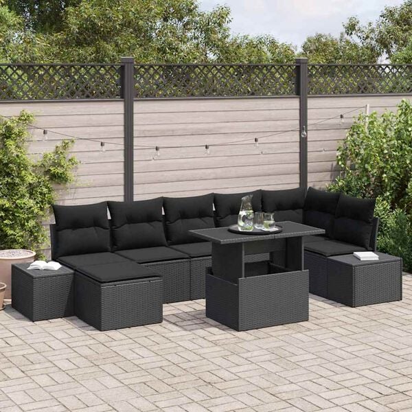 vidaXL Garden Sofa Set with Cushion 8 pcs Black