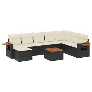 vidaXL 9 Piece Garden Sofa Set with Cushions Black Poly Rattan