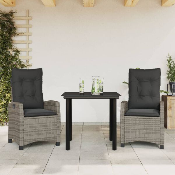 vidaXL 7 Piece Garden Dining Set with Cushions Grey Poly Rattan