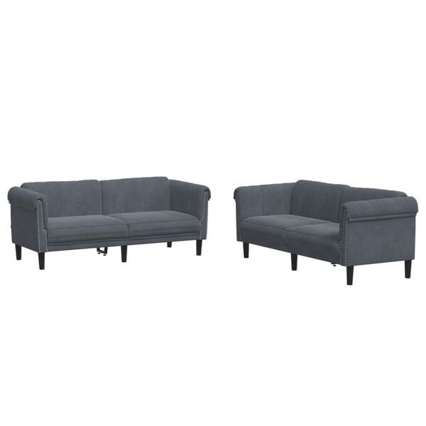 vidaXL 2 Piece Sofa Set Dark Grey Velvet