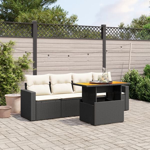 vidaXL 5 Piece Garden Sofa Set with Cushions Black Poly Rattan