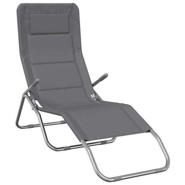 vidaXL Folding Sun Loungers 2 pcs Grey Textilene&Powder-coated Steel