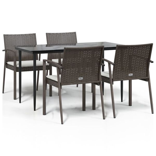 vidaXL 5 Piece Garden Dining Set with Cushions Poly Rattan and Steel
