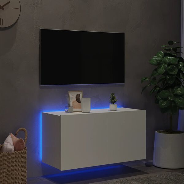 vidaXL TV Wall Cabinet with LED Lights White 80x35x41 cm