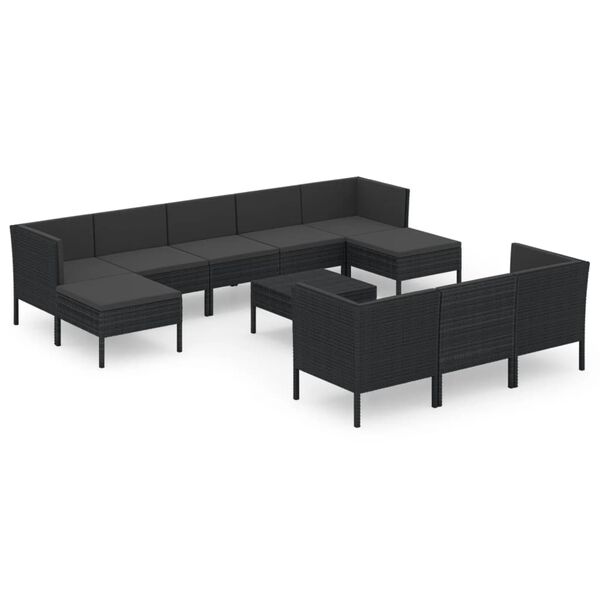 vidaXL 11 Piece Garden Lounge Set with Cushions Poly Rattan Black