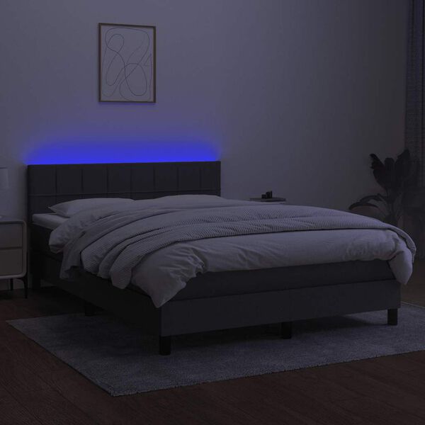 vidaXL Box Spring Bed with Mattress&LED Dark Grey 153x203 cm Queen Size Fabric
