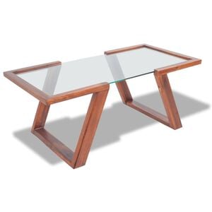 vidaXL Coffee Table | Brown | Solid Acacia wood, Tempered Glass