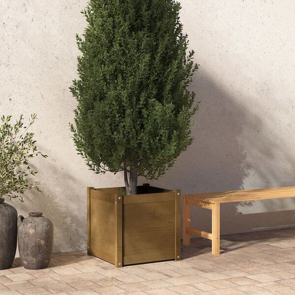 vidaXL Garden Planter Honey Brown 50x50x50 cm Solid Pinewood