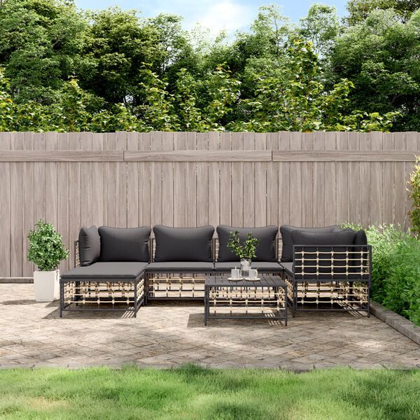 vidaXL 7 Piece Garden Lounge Set with Cushions Anthracite Poly Rattan