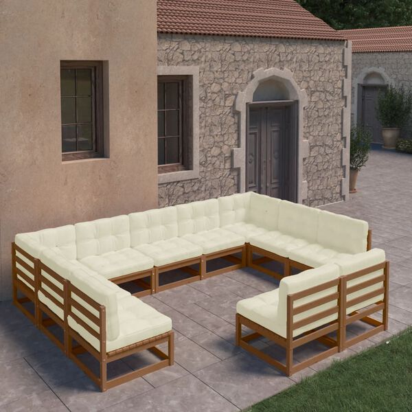 vidaXL 11 Piece Garden Lounge Set&Cushions Honey Brown Solid Pinewood