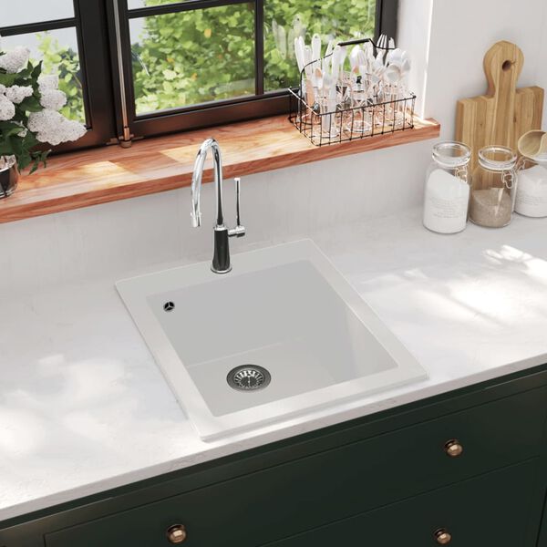 vidaXL Overmount Kitchen Sink Single Basin Granite Cream White