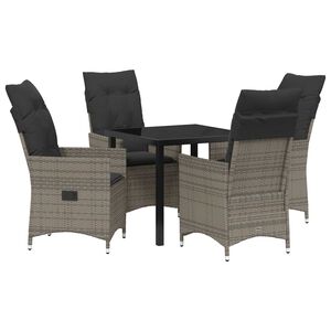 vidaXL Garden Dining Set with Cushion 5 pcs Grey Poly Rattan