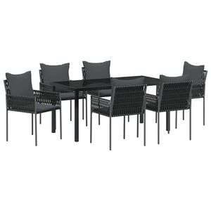 vidaXL Garden Dining Set 7 pcs Black and Grey PE Rattan