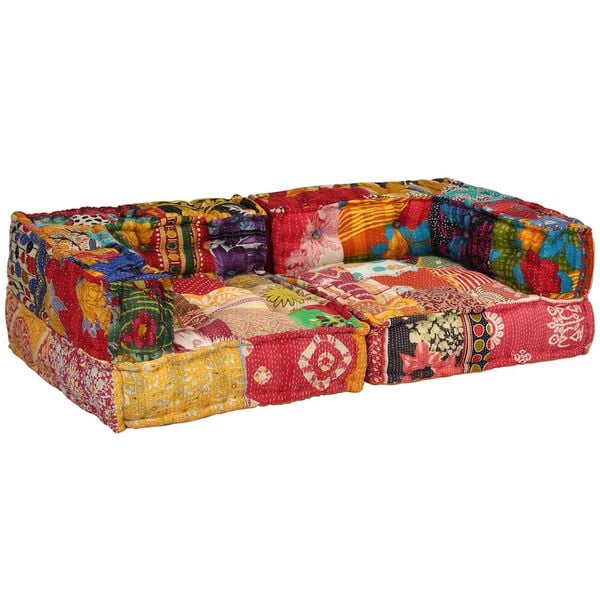 vidaXL 2-Seater Modular Pouffe Patchwork Fabric
