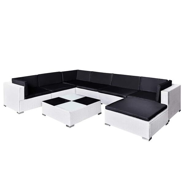 vidaXL 8 Piece Garden Lounge Set with Cushions Poly Rattan White