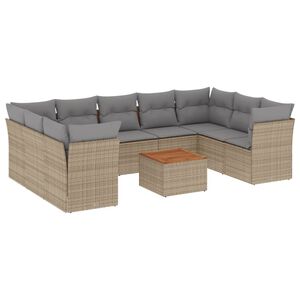 vidaXL 10 Piece Garden Sofa Set with Cushions Beige Poly Rattan