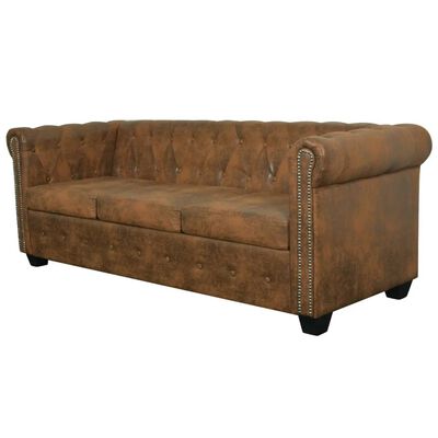 vidaXL Chesterfield Sofa 3-Seater Artificial Leather Brown