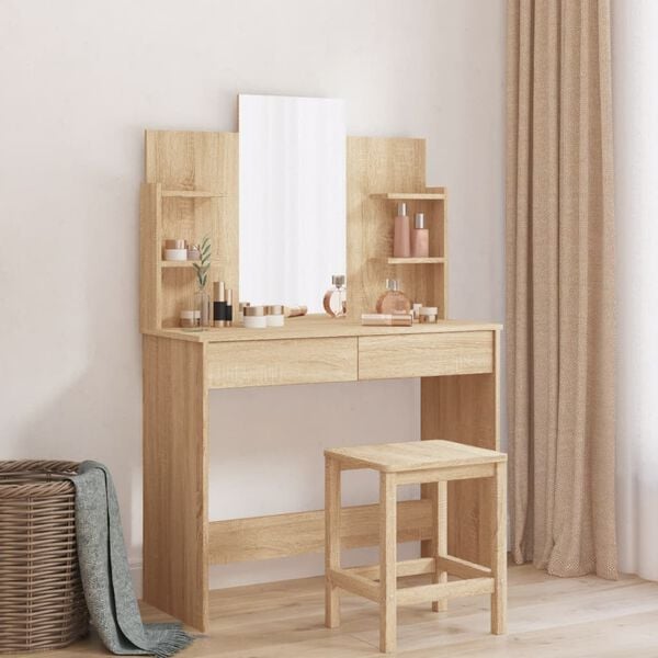 vidaXL Dressing Table with Mirror Sonoma Oak 96x39x142 cm
