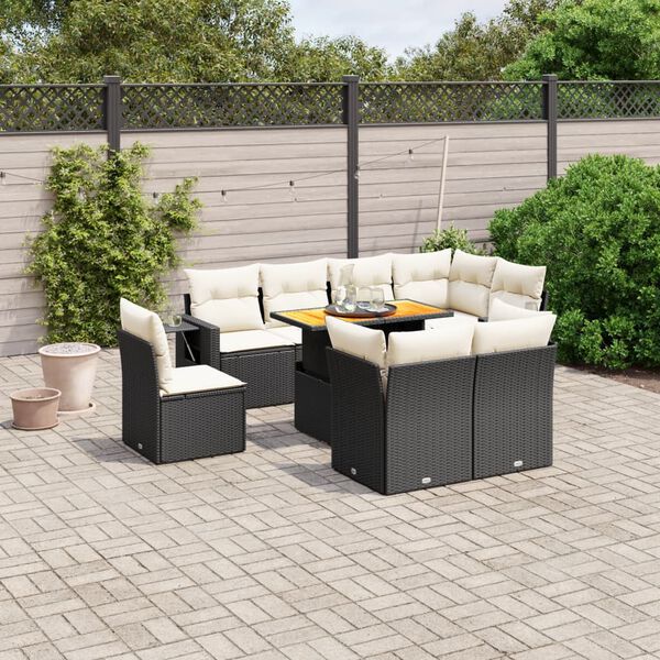 vidaXL 9 Piece Garden Sofa Set with Cushions Black Poly Rattan