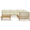 vidaXL 6 Piece Garden Lounge Set with Cream White Cushions Bamboo