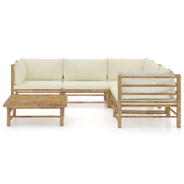 vidaXL 6 Piece Garden Lounge Set with Cream White Cushions Bamboo