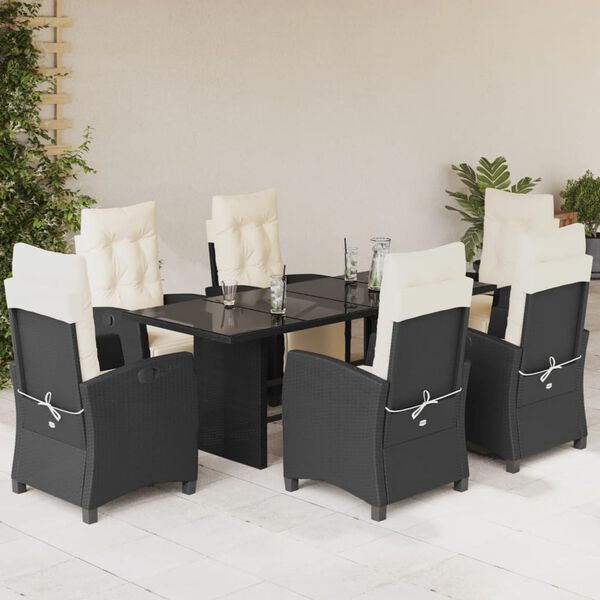 vidaXL 7 Piece Garden Dining Set with Cushions Grey Poly Rattan
