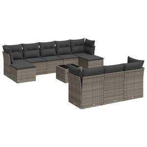 vidaXL 11 Piece Garden Sofa Set with Cushions Grey Poly Rattan