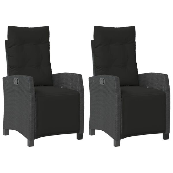 vidaXL Reclining Garden Chairs 2 pcs with Footrest Black Poly Rattan