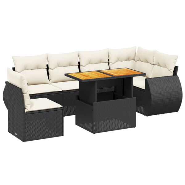 vidaXL 7 Piece Garden Sofa Set with Cushions Black Poly Rattan