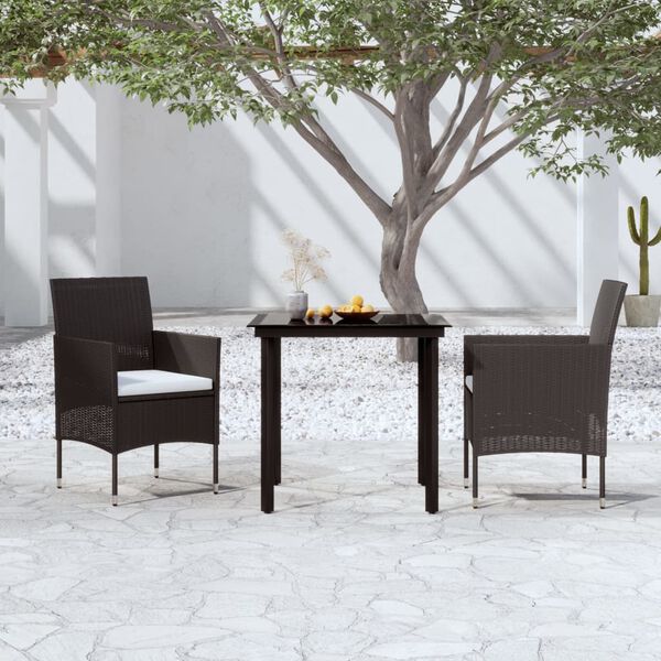 vidaXL 3 Piece Garden Dining Set with Cushions Black