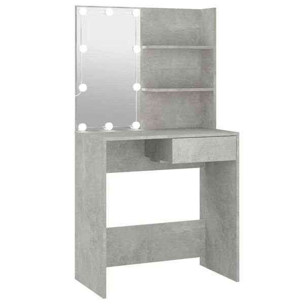 vidaXL Dressing Table with LED Concrete Grey 74.5x40x141 cm